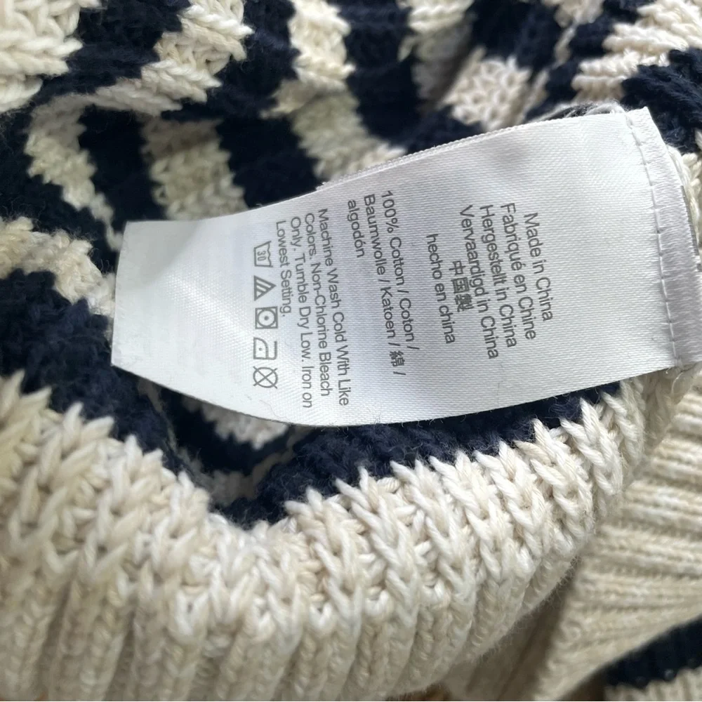 J. Crew Oversized Striped‎ Crew Neck Sweater Navy Ivory Medium